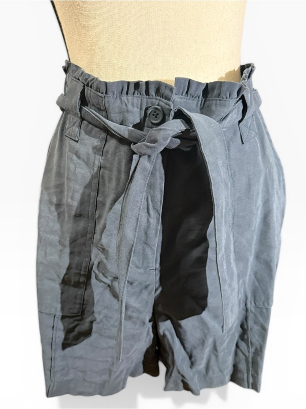 High-Rise Paperbag Waist Shorts in Slate Green